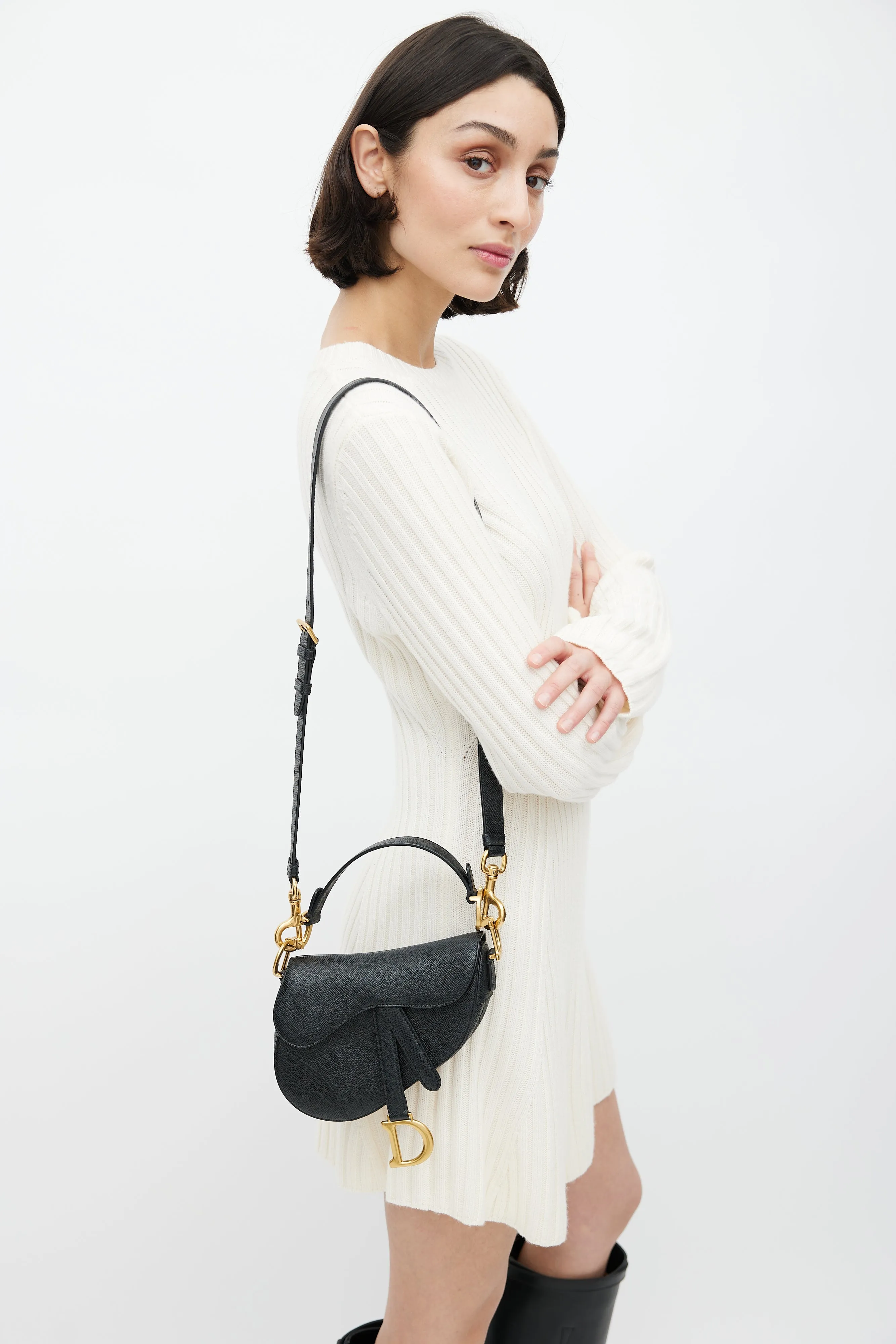 2022 Black Leather Mini Saddle Bag