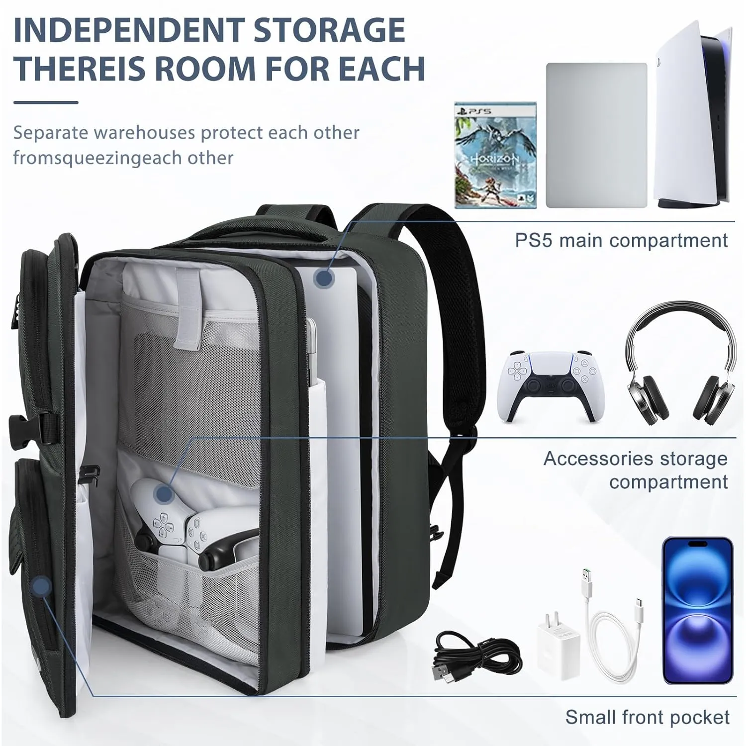 AKOZLIN Travel Gaming Console Backpack Compatible with Play Stantion 5 4 PS5 Pro/PS4/PS4 Pro/PS4 Slim/Xbox One X S With Pockets for Accessories [Video Game]