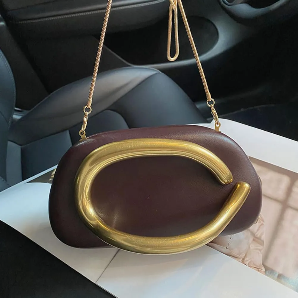 Box Clutch Purses for Women,Shell Evening Bag Gold Metal Handle PU Leather Clutch Chain Crossbody for Wedding 2025