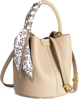 Bucket Tote Bag for Women, Small Leather Bucket Bag Purses, Ladies Tote Bag with Shoulder Strap (Beige)