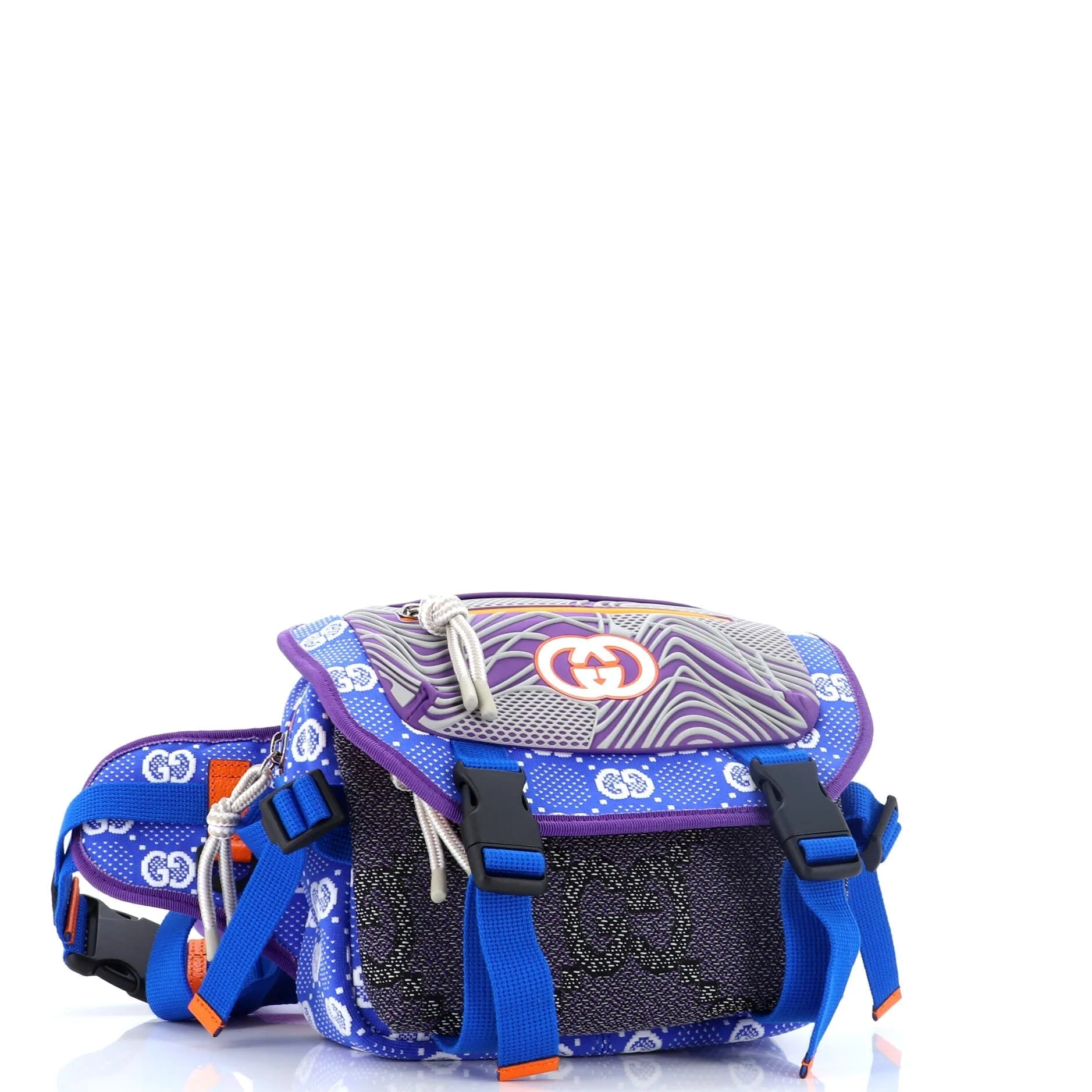 Buckle Flap Chest Strap Backpack GG Fabric with Rubber