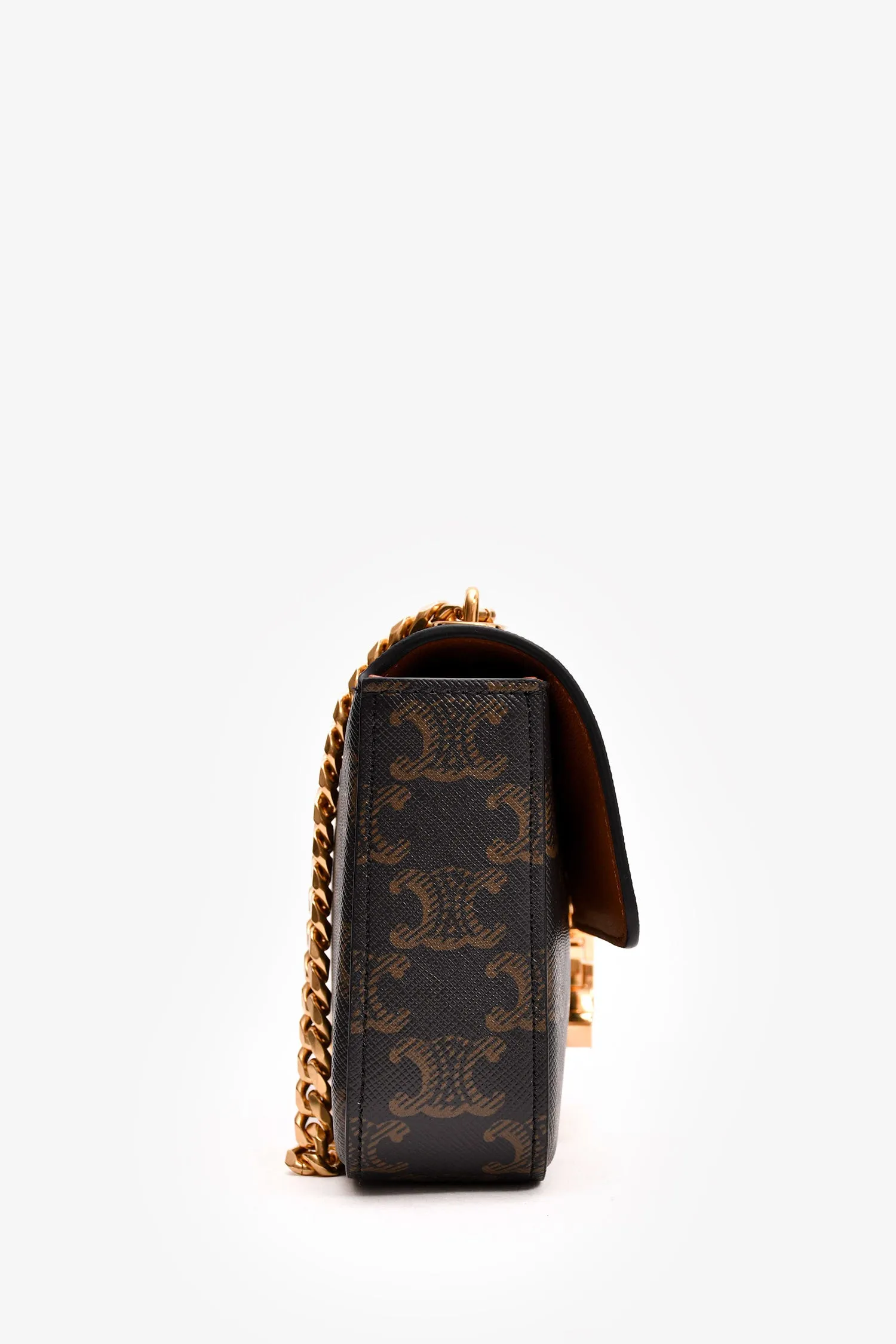 Celine Brown Canvas Claude Triomphe Chain Shoulder Bag