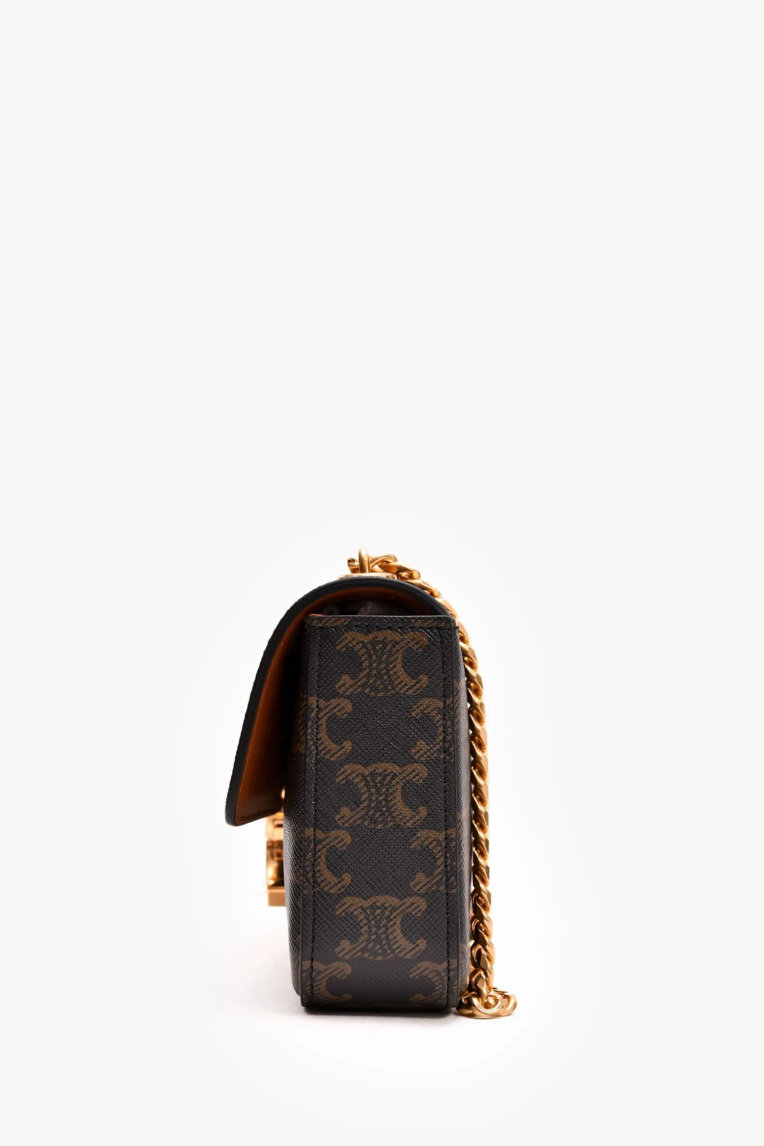Celine Brown Canvas Claude Triomphe Chain Shoulder Bag