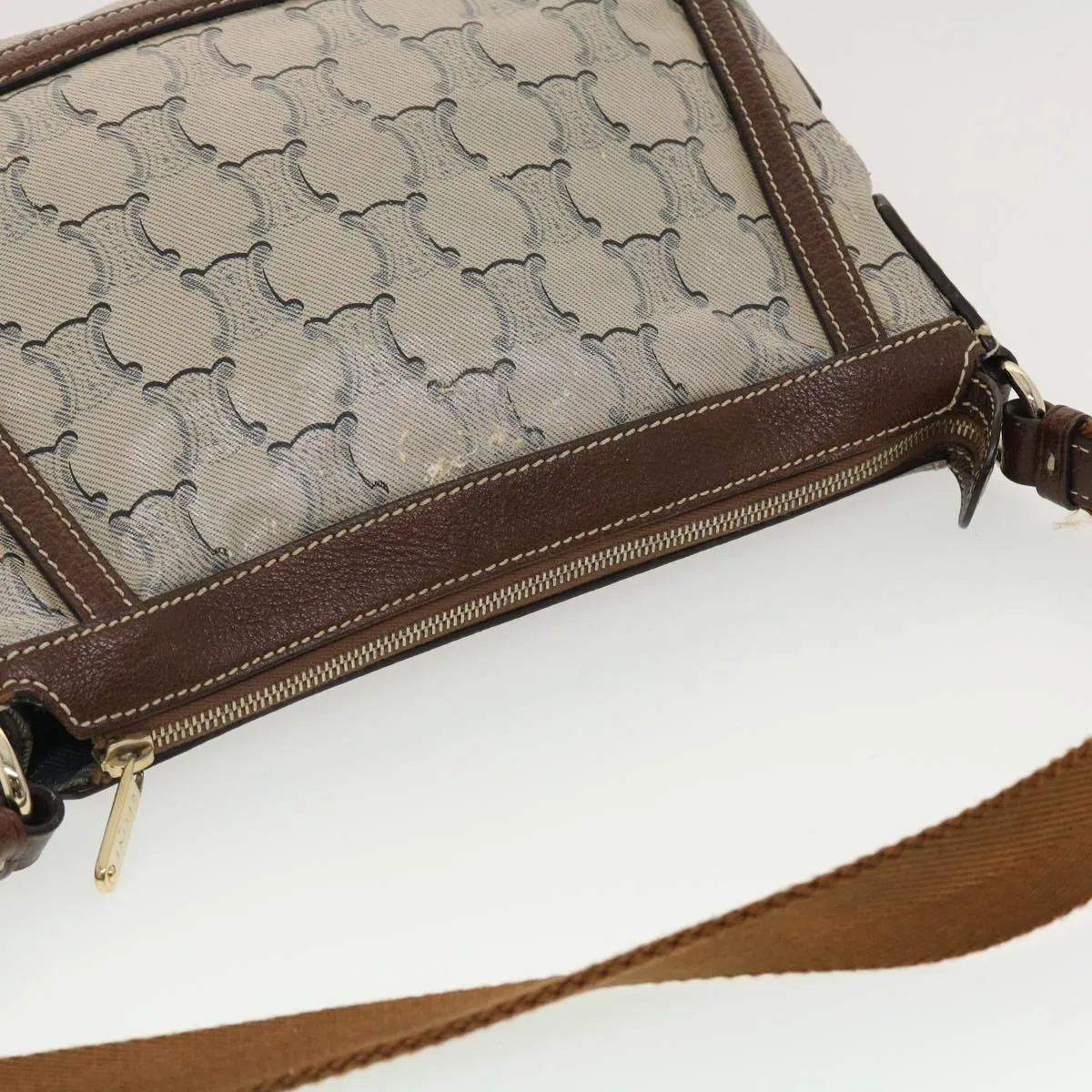 CELINE Shoulder Bag Triomphe Beige SC-ST-0097 Auth 39618