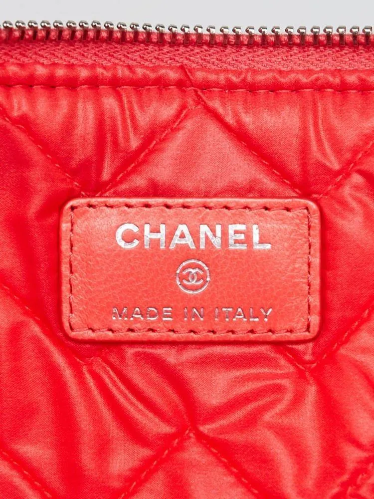 Chanel Coral Quilted Chevron Lambskin Leather Zip Pouch Clutch Bag