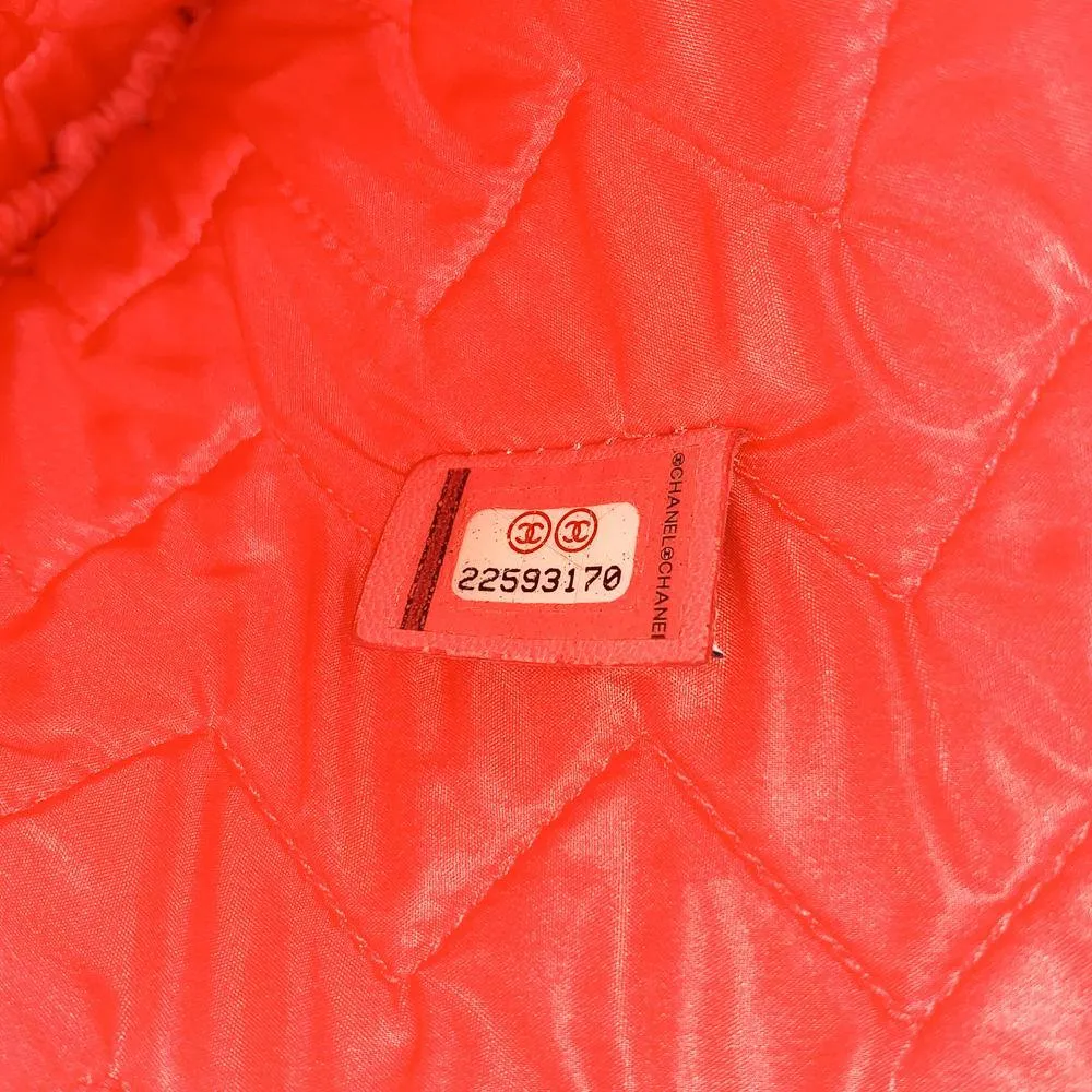 Chanel Coral Quilted Chevron Lambskin Leather Zip Pouch Clutch Bag