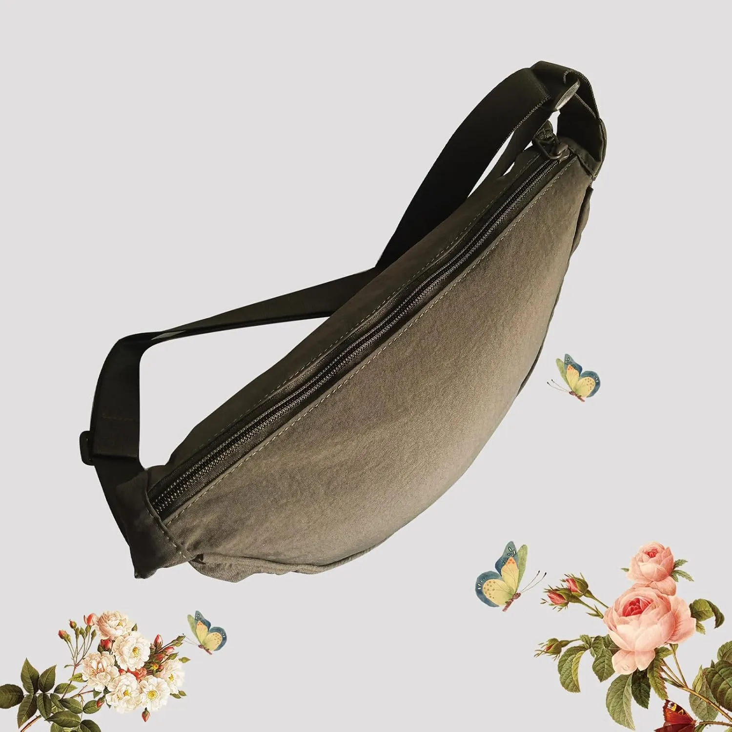 Crescent Bag for Women Men Small Nylon Crossbody Lightweight Shoulder Purse Travel Waist Bag