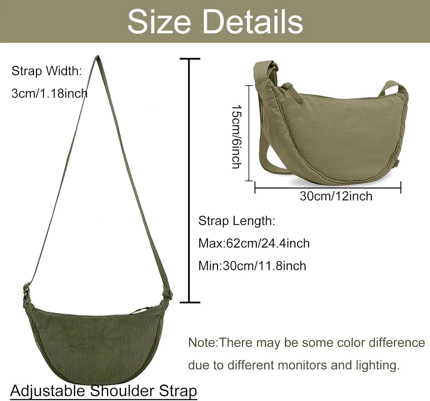 Crescent Bag for Women Men Small Nylon Crossbody Lightweight Shoulder Purse Travel Waist Bag