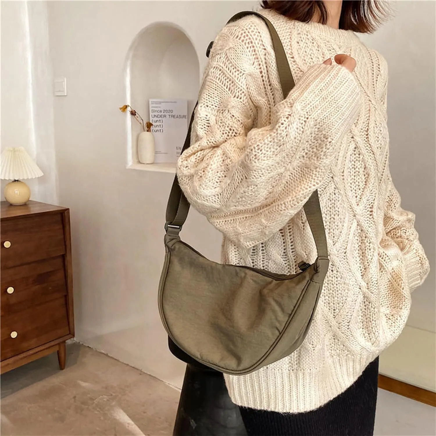 Crescent Bag for Women Men Small Nylon Crossbody Lightweight Shoulder Purse Travel Waist Bag