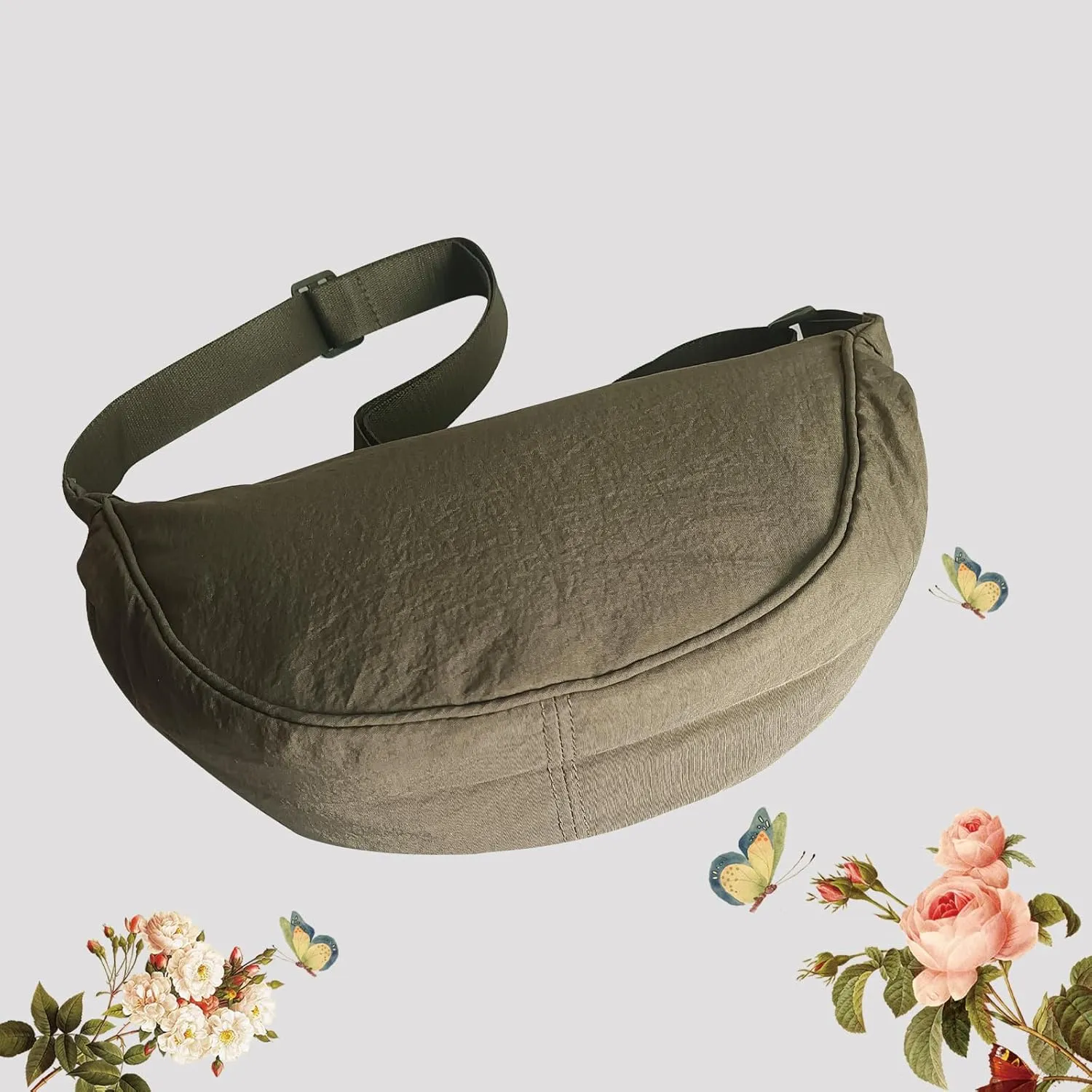 Crescent Bag for Women Men Small Nylon Crossbody Lightweight Shoulder Purse Travel Waist Bag