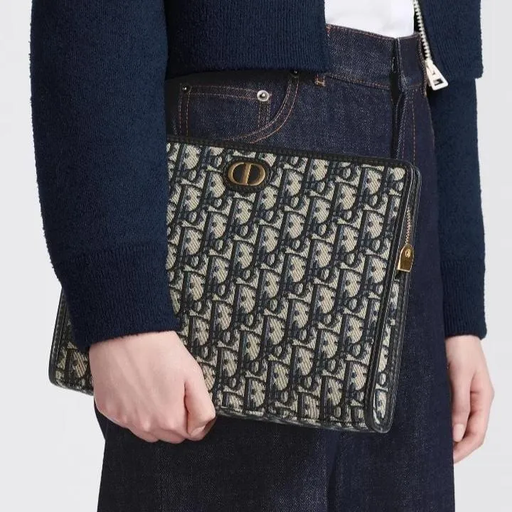 Dior Medium 30 Montaigne Pouch Blue Oblique Jacquard
