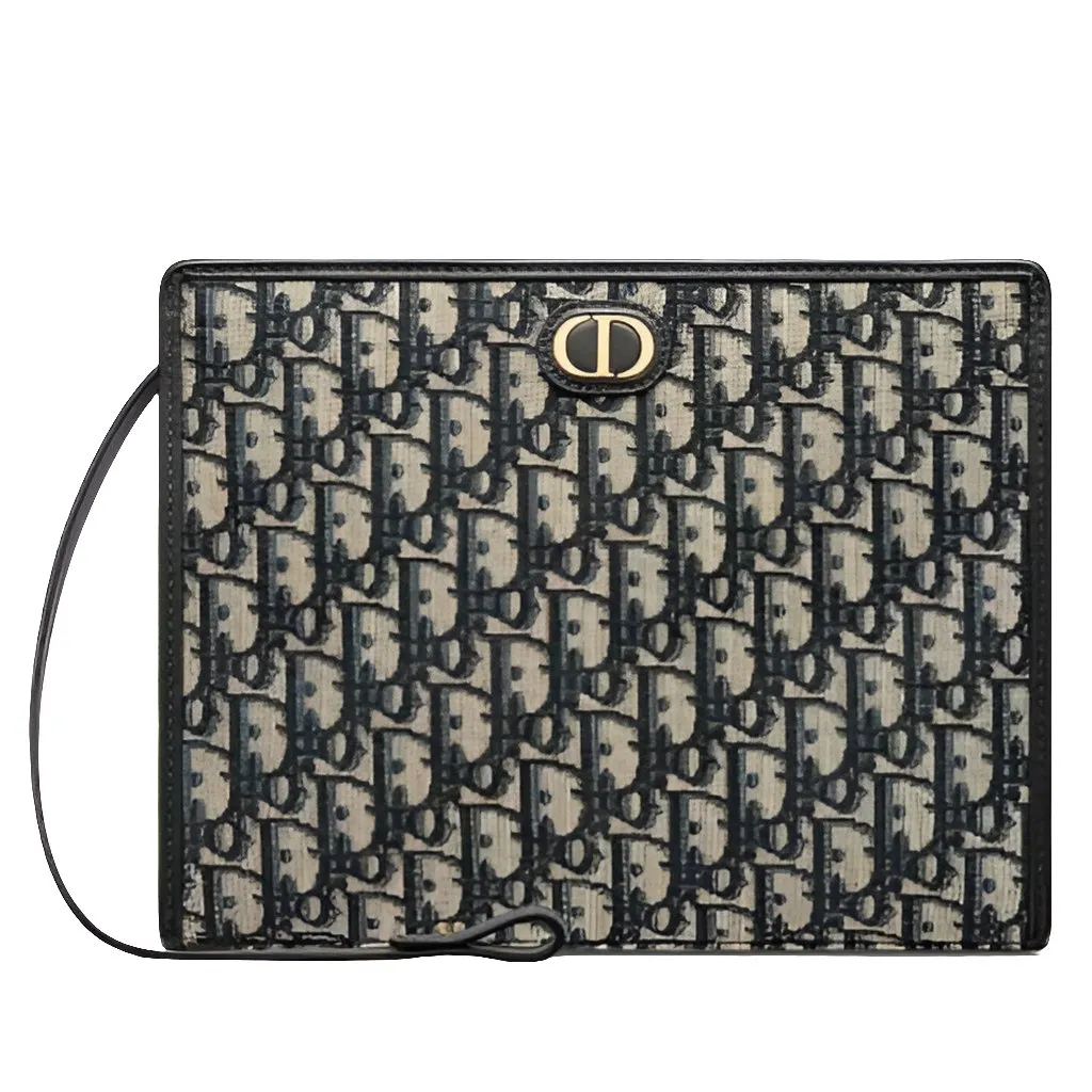 Dior Medium 30 Montaigne Pouch Blue Oblique Jacquard