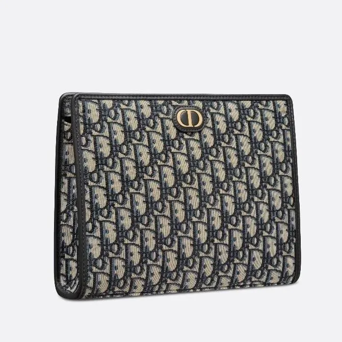 Dior Medium 30 Montaigne Pouch Blue Oblique Jacquard