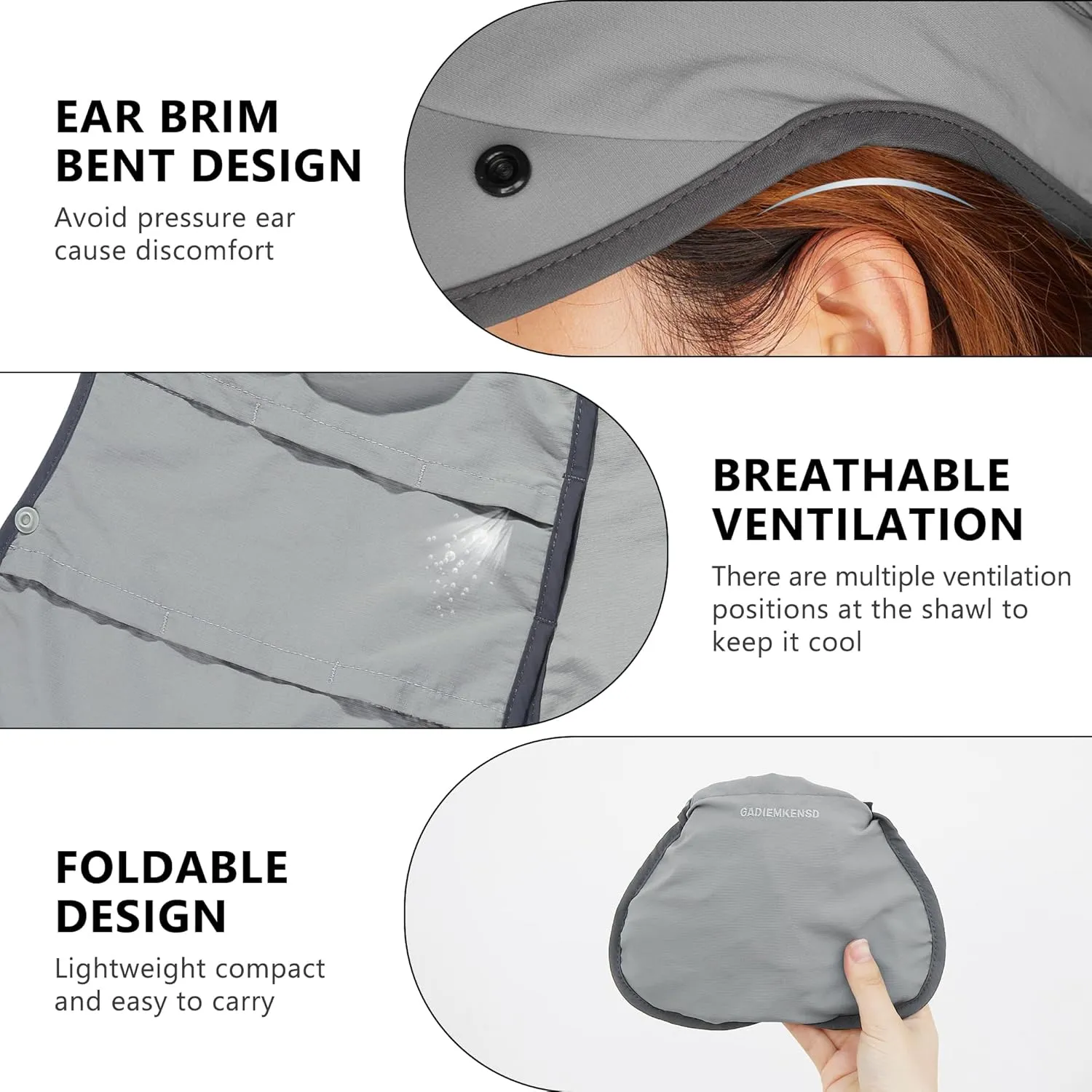 GADIEMKENSD UPF 50  Fishing Sun Cap with Removable Neck Flap Breathable Foldable Brim