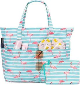 KABAQOO Extra Large Beach Bag Waterproof Sandproof Women Beach Tote with Zipper & Wet Compartment for Pool Gym Grocery Travel