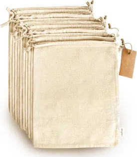 LEAFICO Organic Cotton Produce Bags  Medium 8x10 Inch (12-Pack)  Reusable Muslin Storage Bags with Drawstrings  Biodegradable Canvas Fabric  Perfect for Snacks, Clothes