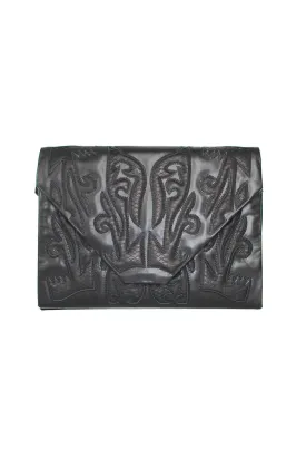 LEATHER AND SNAKESKIN CUT WORK PARIS CONTINENTAL BLACK/BLACK