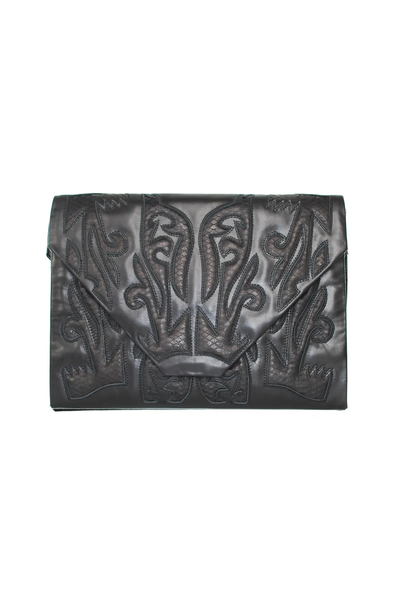 LEATHER AND SNAKESKIN CUT WORK PARIS CONTINENTAL BLACK/BLACK
