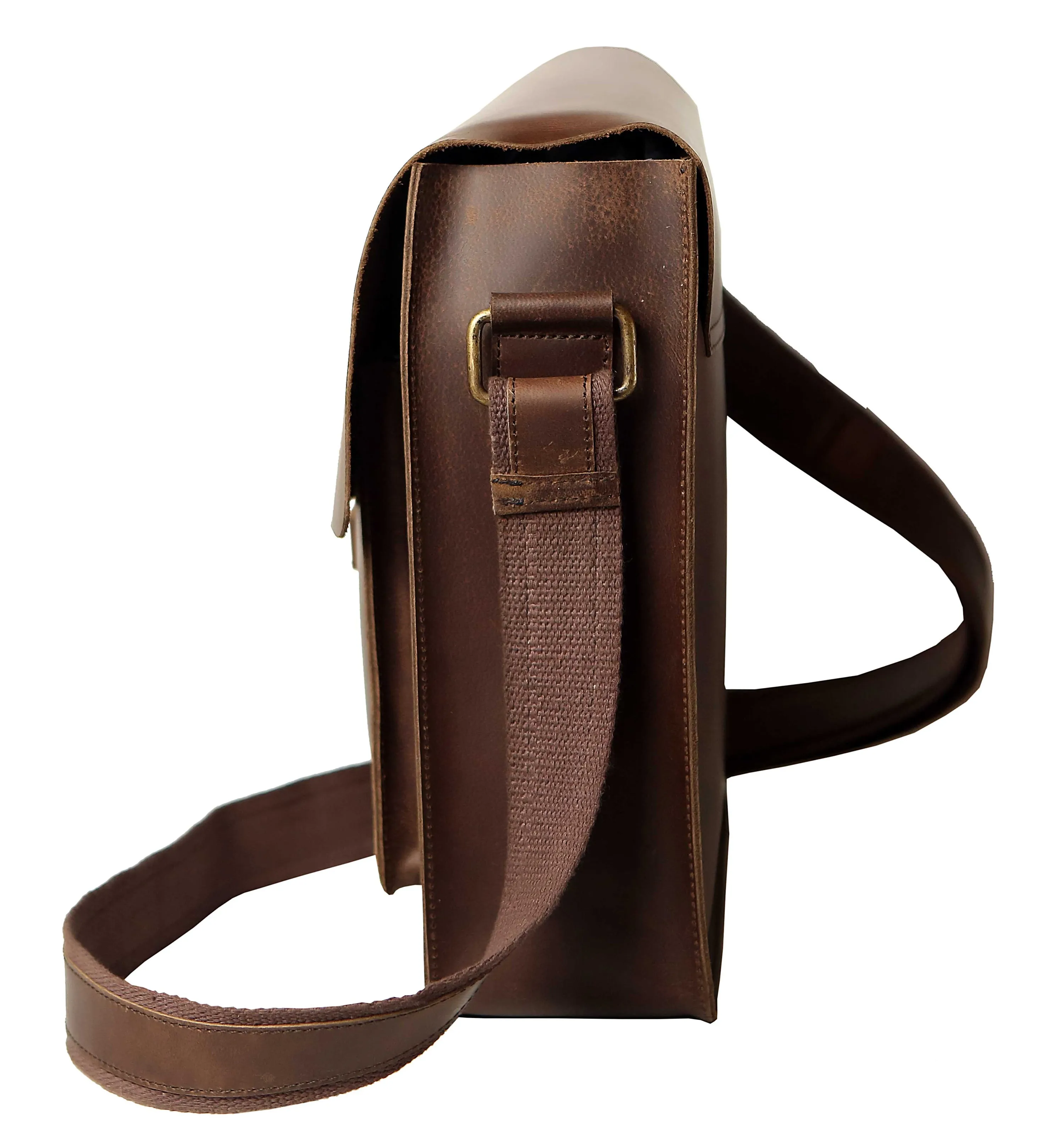 Mens Leather Messenger Shoulder Bag Crazy Horse Leather Crossbody Bag Brown