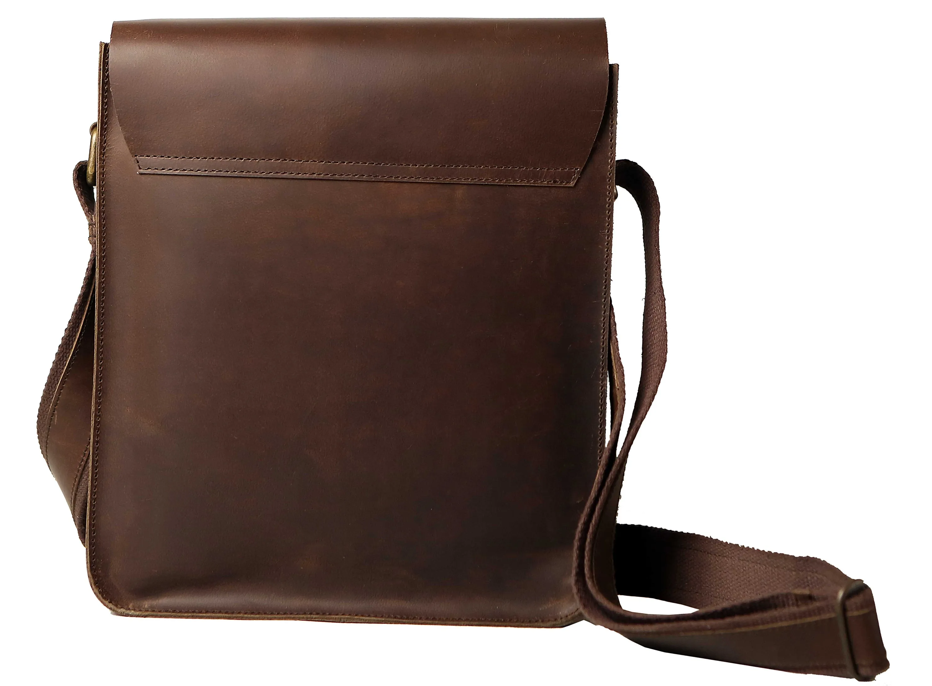 Mens Leather Messenger Shoulder Bag Crazy Horse Leather Crossbody Bag Brown