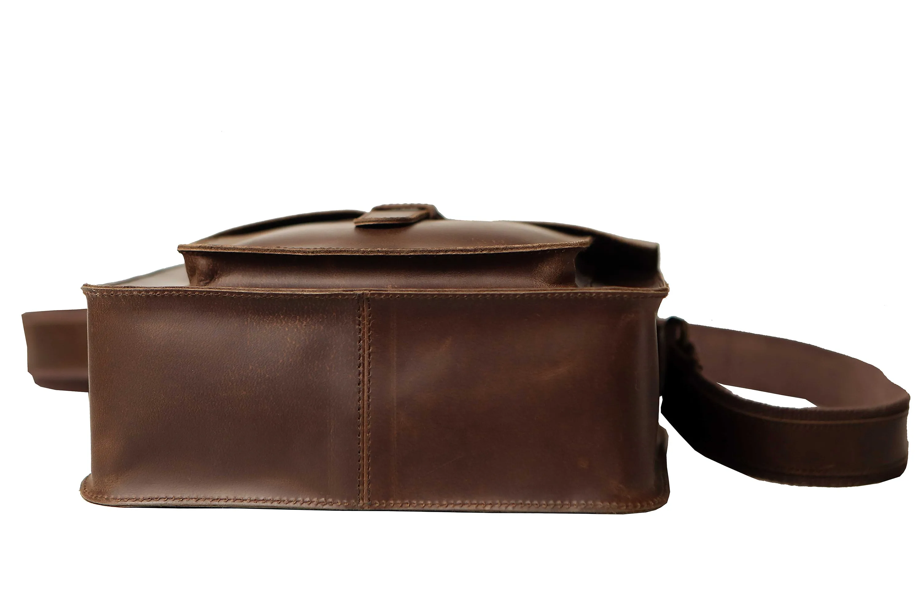 Mens Leather Messenger Shoulder Bag Crazy Horse Leather Crossbody Bag Brown