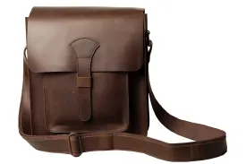 Mens Leather Messenger Shoulder Bag Crazy Horse Leather Crossbody Bag Brown