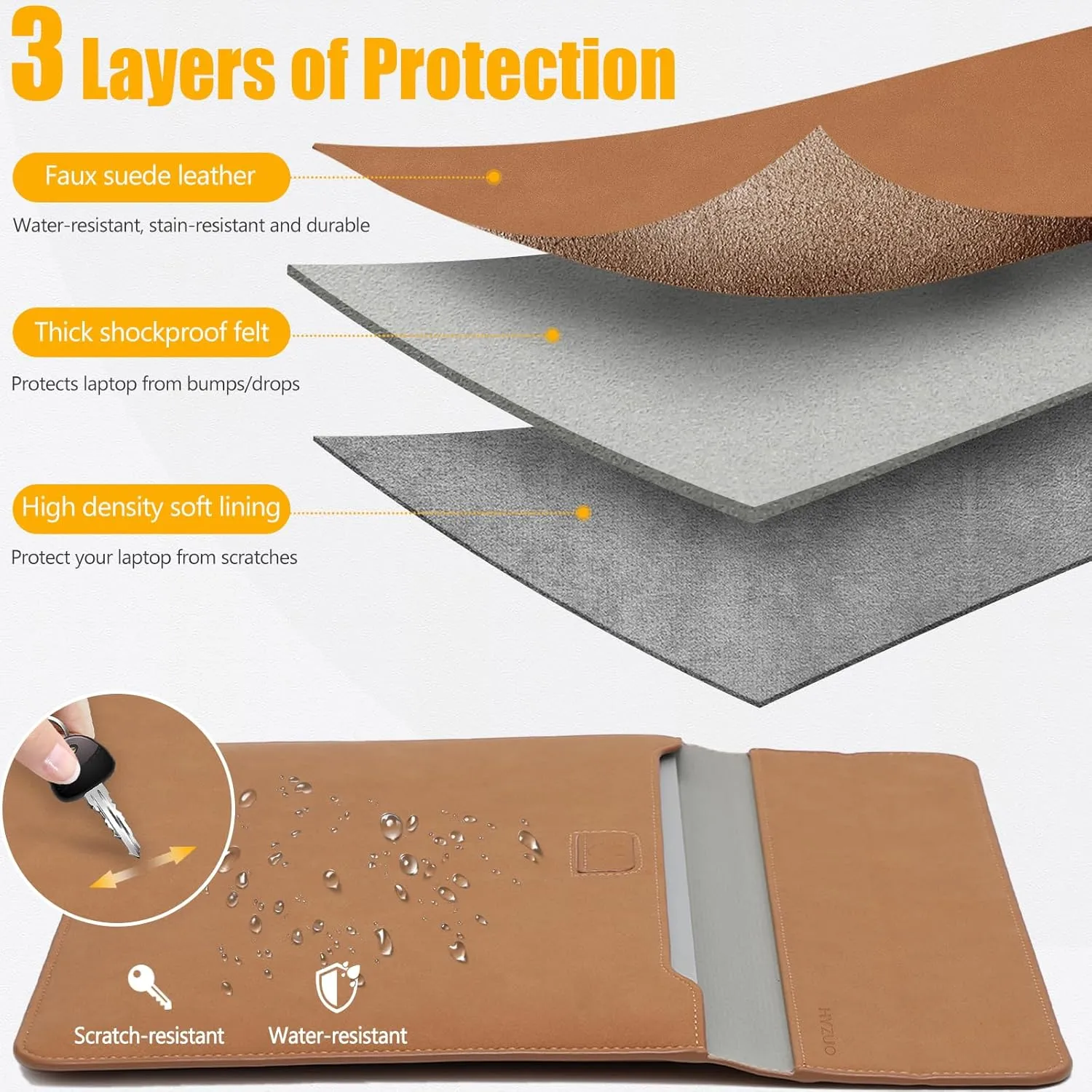 NEW HYZUO 13.3-14 Inch Laptop Sleeve Cover with Case Stand Feature for MacBook Pro 14 M3/M2/M1 Pro/Max A2992 A2918 A2779 A2442 2021-2024, 13.8/13.5 Surface Laptop 7-1, MacBook Air 13 2012-2017, Brown