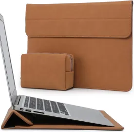 NEW HYZUO 13.3-14 Inch Laptop Sleeve Cover with Case Stand Feature for MacBook Pro 14 M3/M2/M1 Pro/Max A2992 A2918 A2779 A2442 2021-2024, 13.8/13.5 Surface Laptop 7-1, MacBook Air 13 2012-2017, Brown