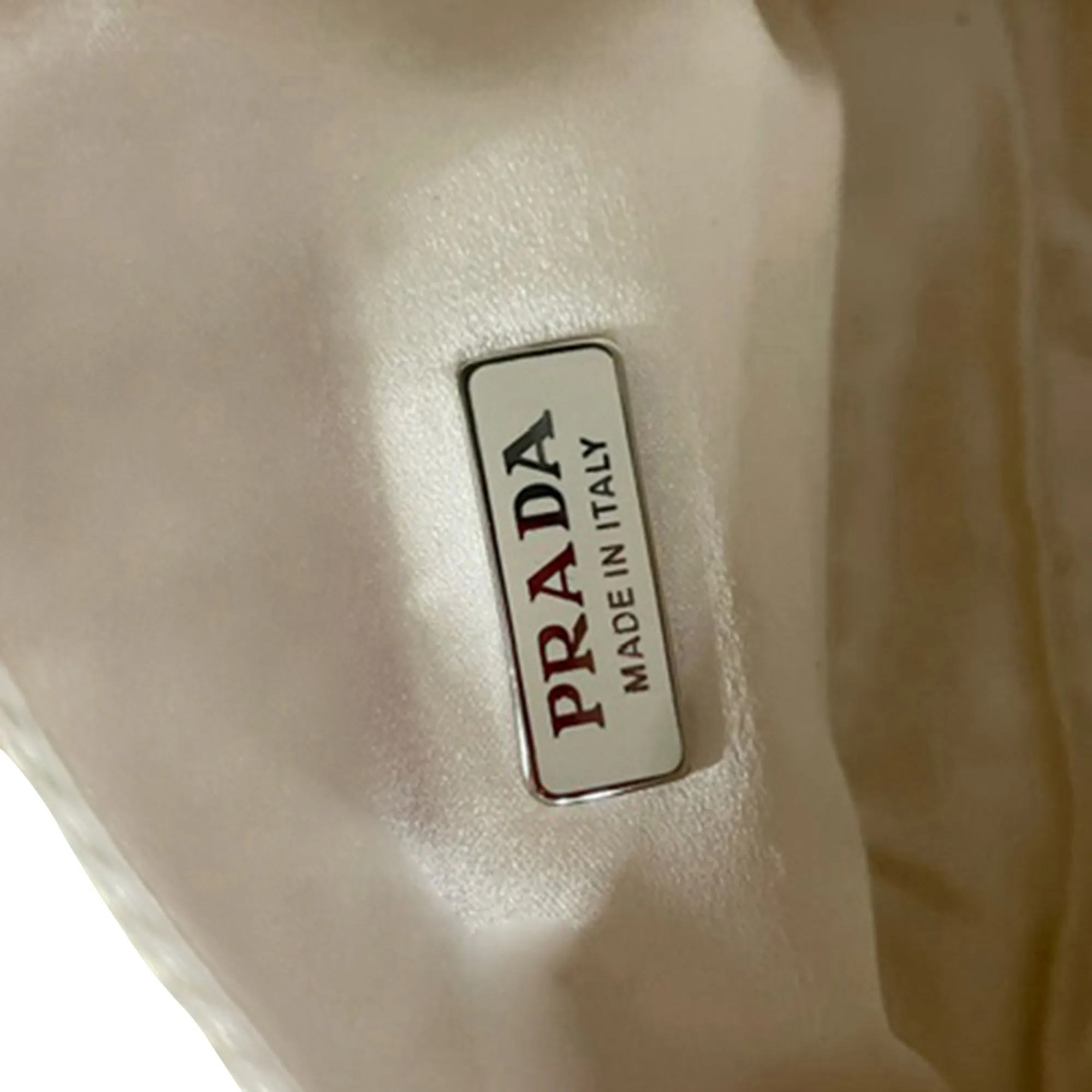 Prada Crystal-Embellished Re-Edition 2000 Bag in Cream Satin