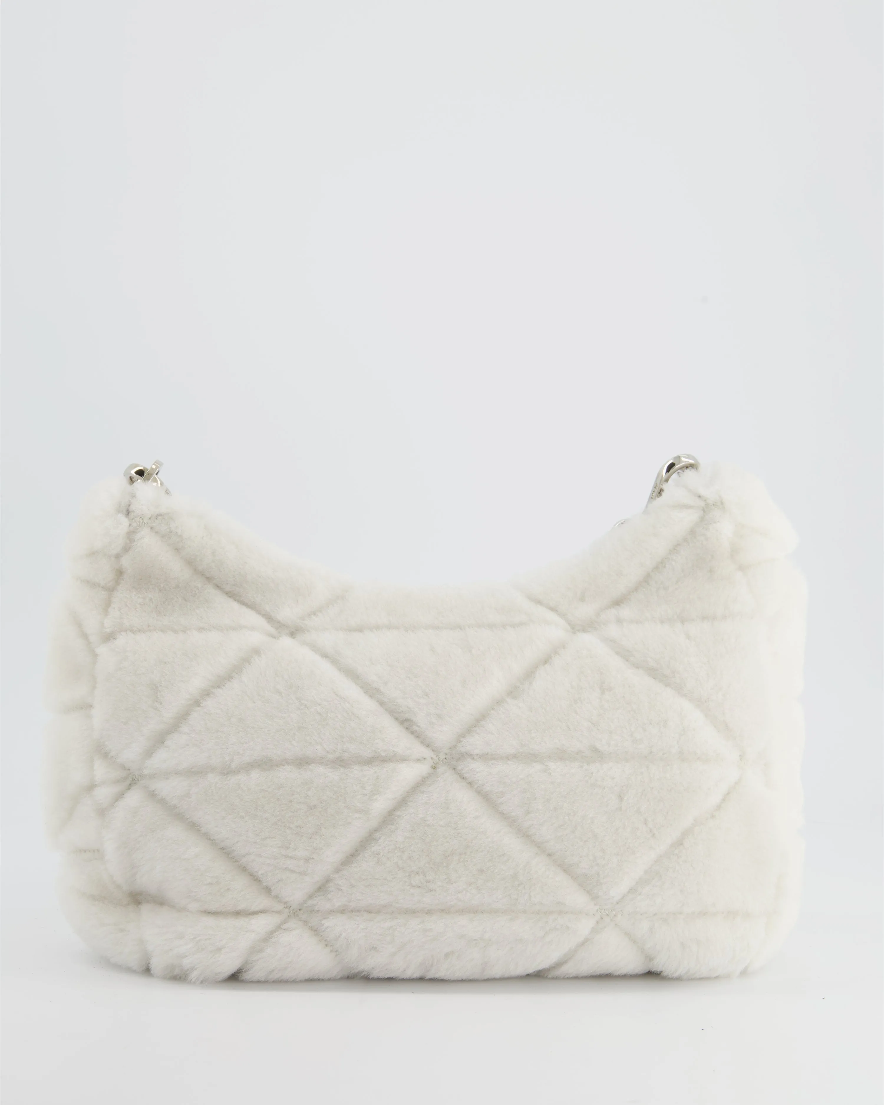 Prada Off-White Re-Edition 2000 Quilted Shearling Shoulder Bag with Silver Hardware