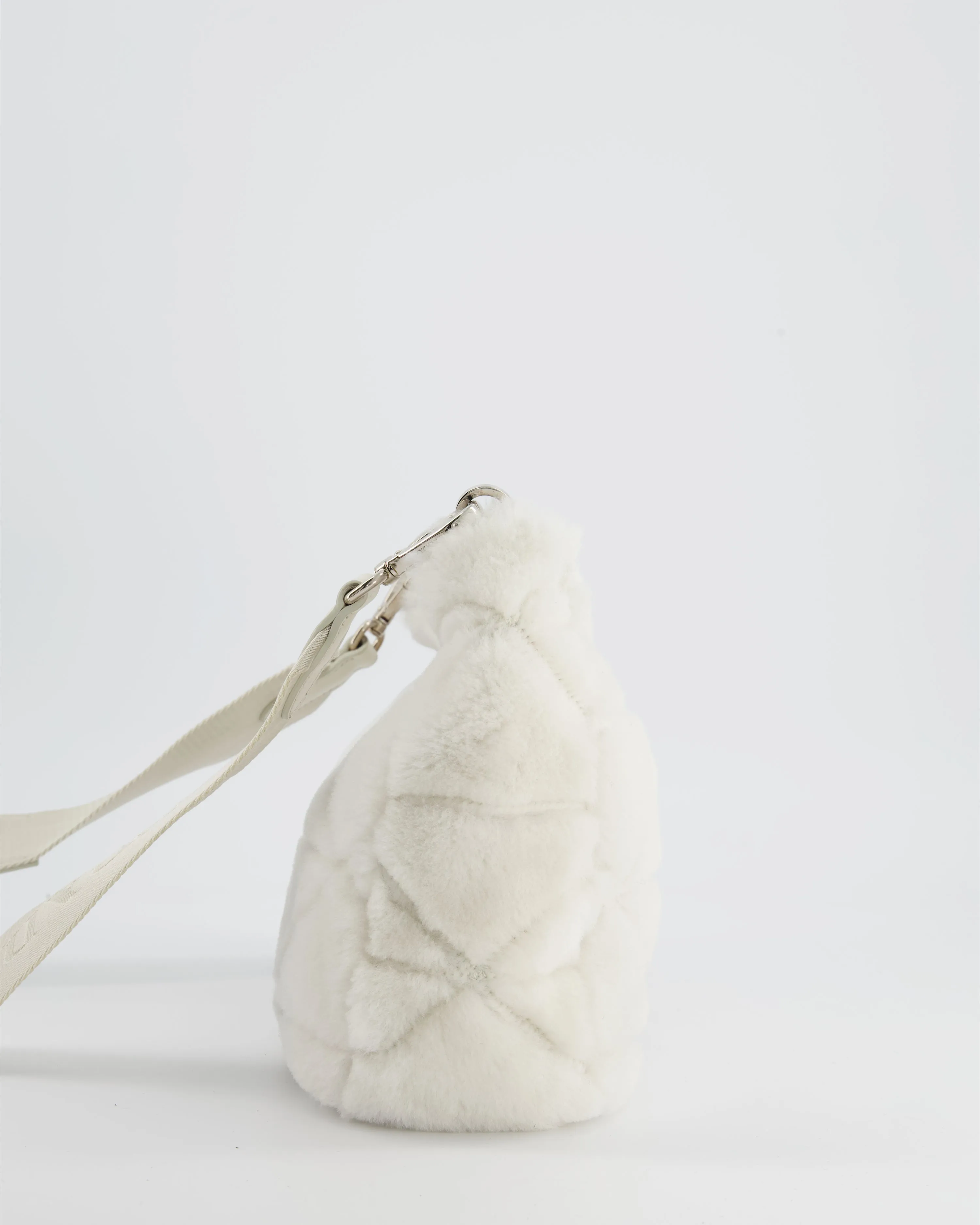 Prada Off-White Re-Edition 2000 Quilted Shearling Shoulder Bag with Silver Hardware