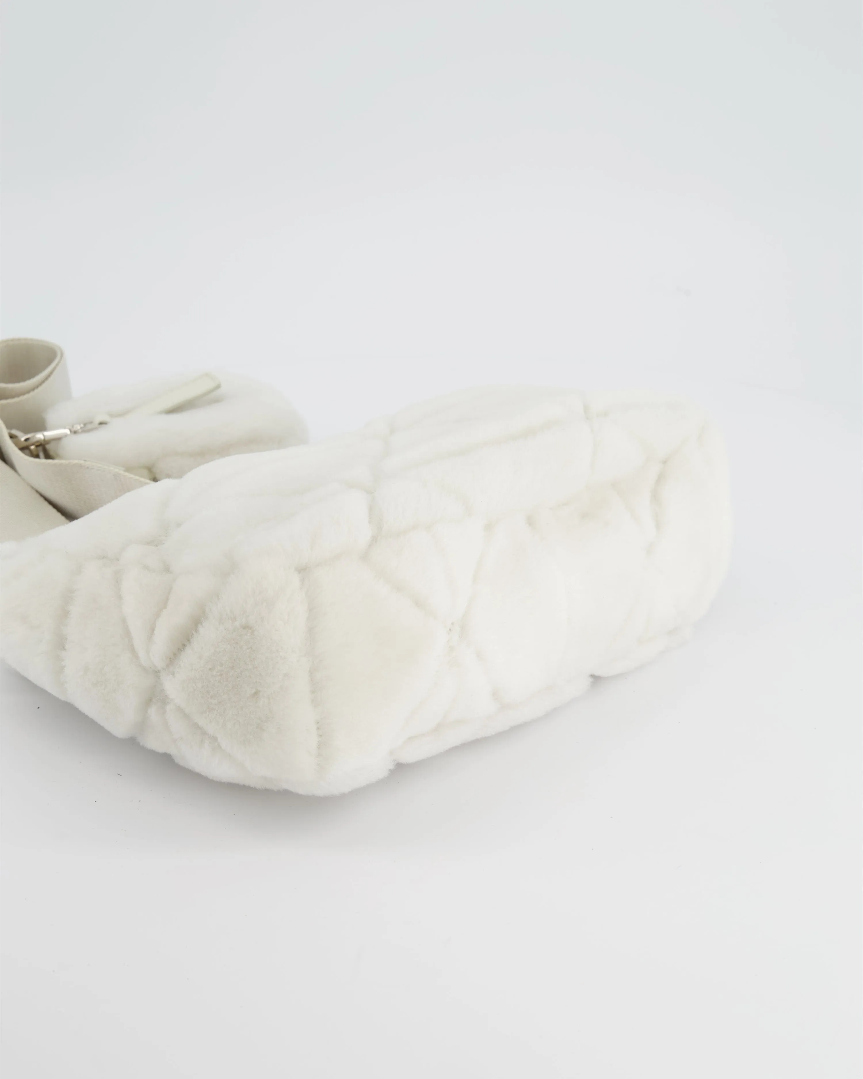 Prada Off-White Re-Edition 2000 Quilted Shearling Shoulder Bag with Silver Hardware