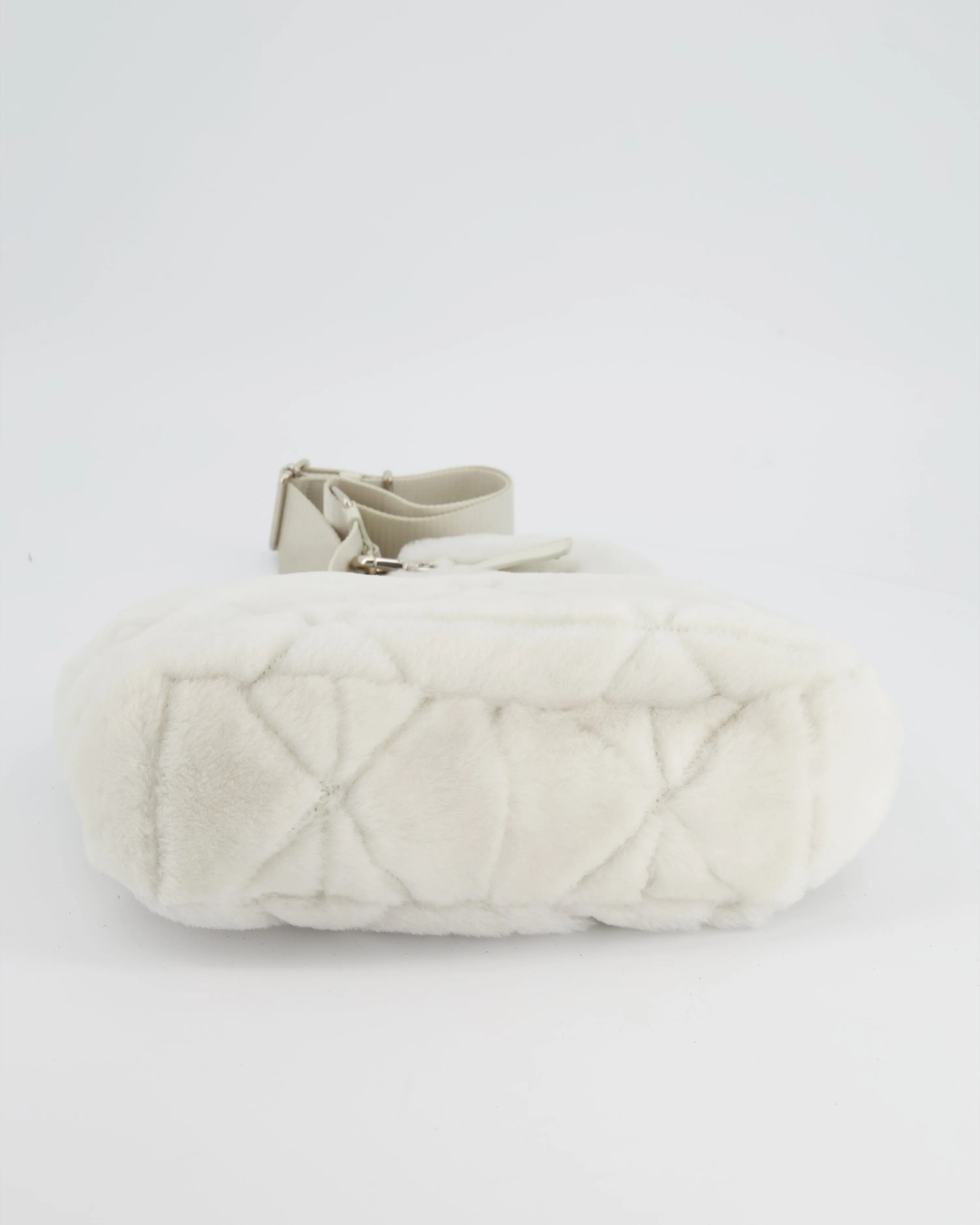 Prada Off-White Re-Edition 2000 Quilted Shearling Shoulder Bag with Silver Hardware