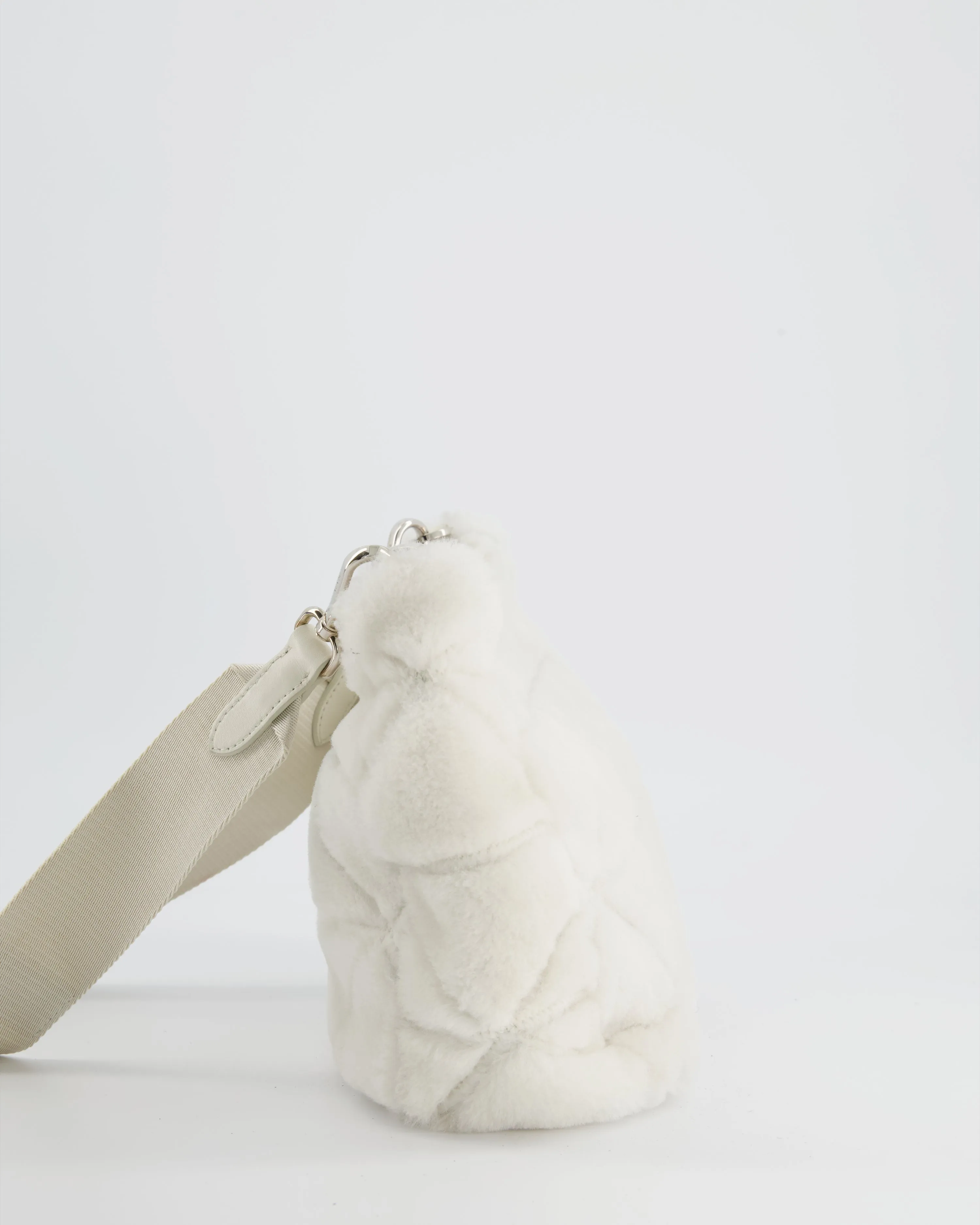Prada Off-White Re-Edition 2000 Quilted Shearling Shoulder Bag with Silver Hardware