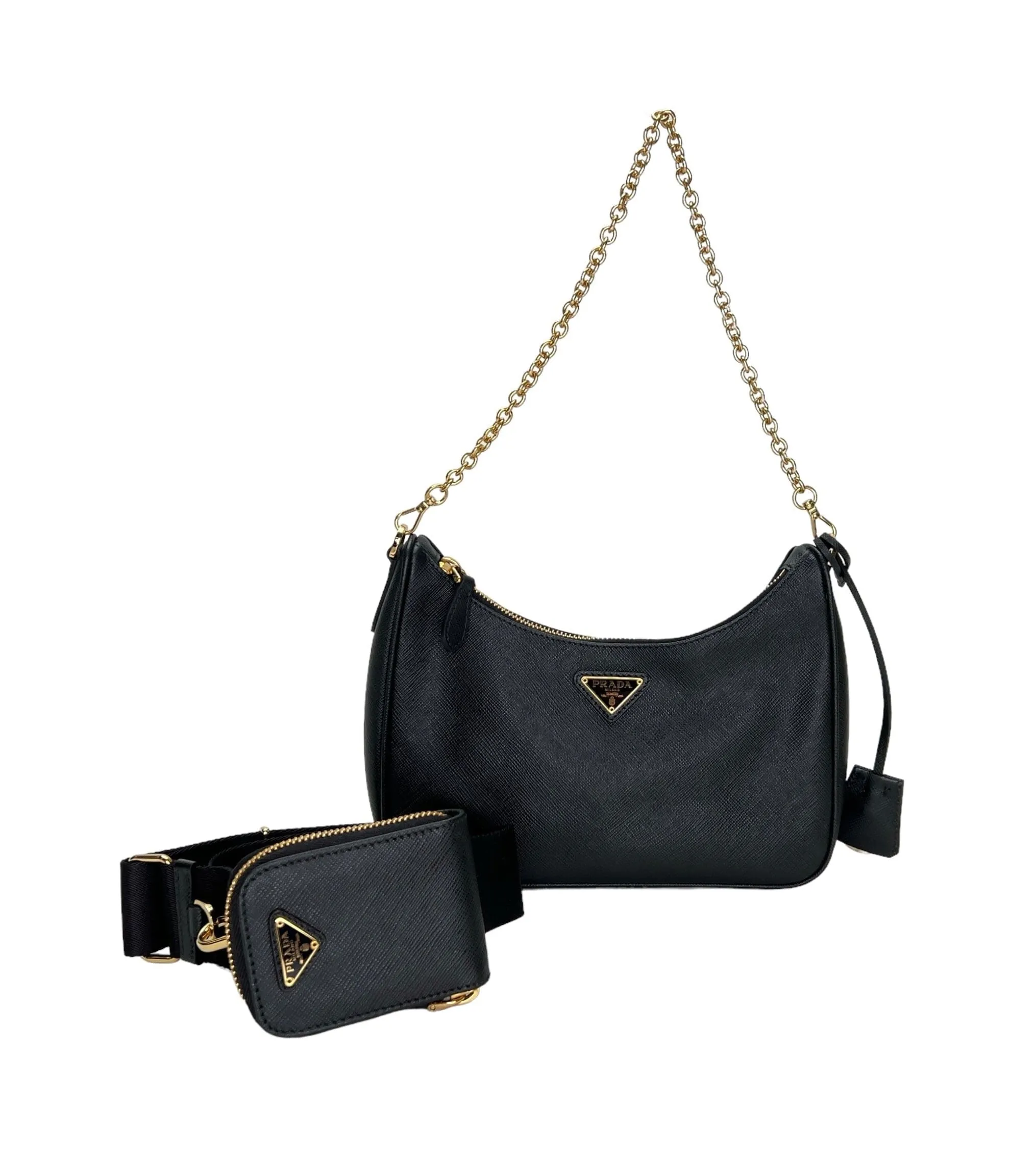Prada  Re-edition 2005 BlackCrossbody bag in Saffiano leather, Gold Hardware C2407010DT