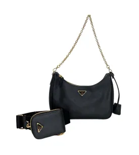 Prada  Re-edition 2005 BlackCrossbody bag in Saffiano leather, Gold Hardware C2407010DT