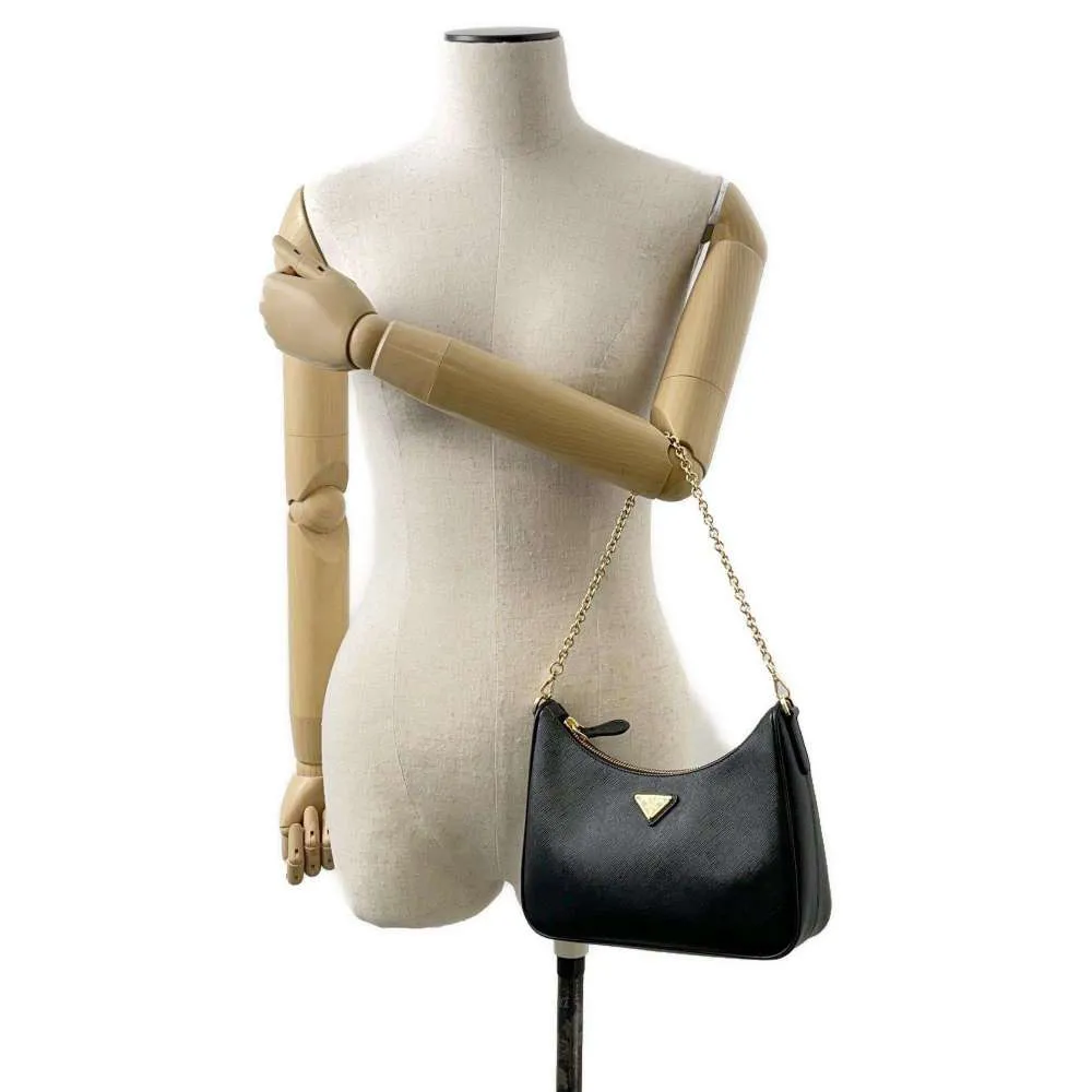 PRADA Shoulder Bag  Saffiano Leather Re-Edition 2005 Black 1BH204 Leather