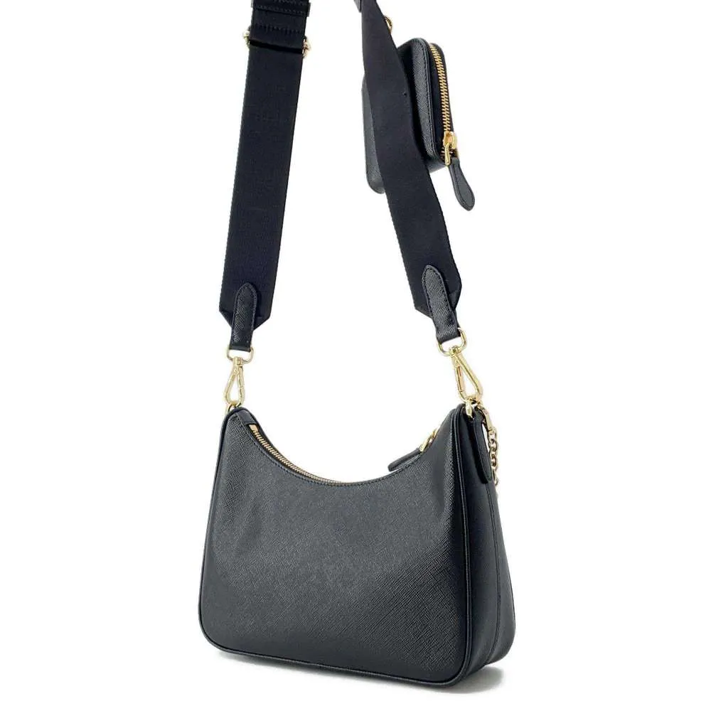 PRADA Shoulder Bag  Saffiano Leather Re-Edition 2005 Black 1BH204 Leather