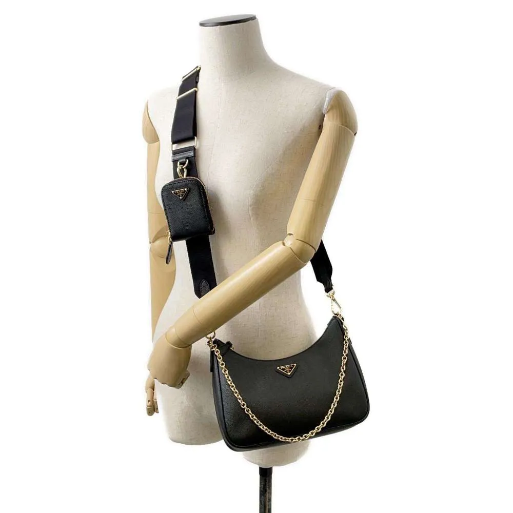 PRADA Shoulder Bag  Saffiano Leather Re-Edition 2005 Black 1BH204 Leather
