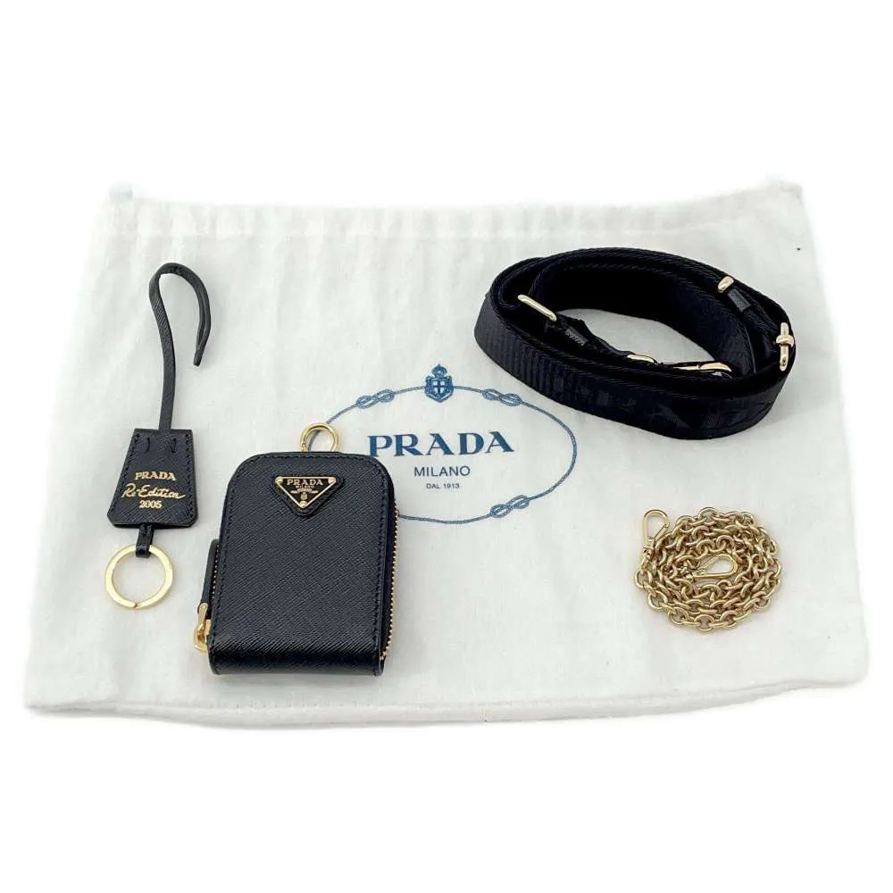 PRADA Shoulder Bag  Saffiano Leather Re-Edition 2005 Black 1BH204 Leather