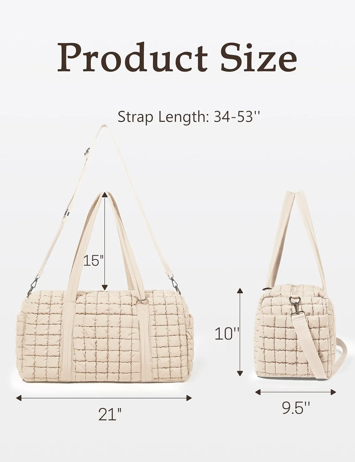 Quilted Travel Duffle Bag for Women Weekender Bag Large Puffer Overnight Bags Soft Puffy Duffel Bag Carry on Gym Bag Lightweight Personal Item Travel Bag for Trips Business Sport Airplane (Beige)
