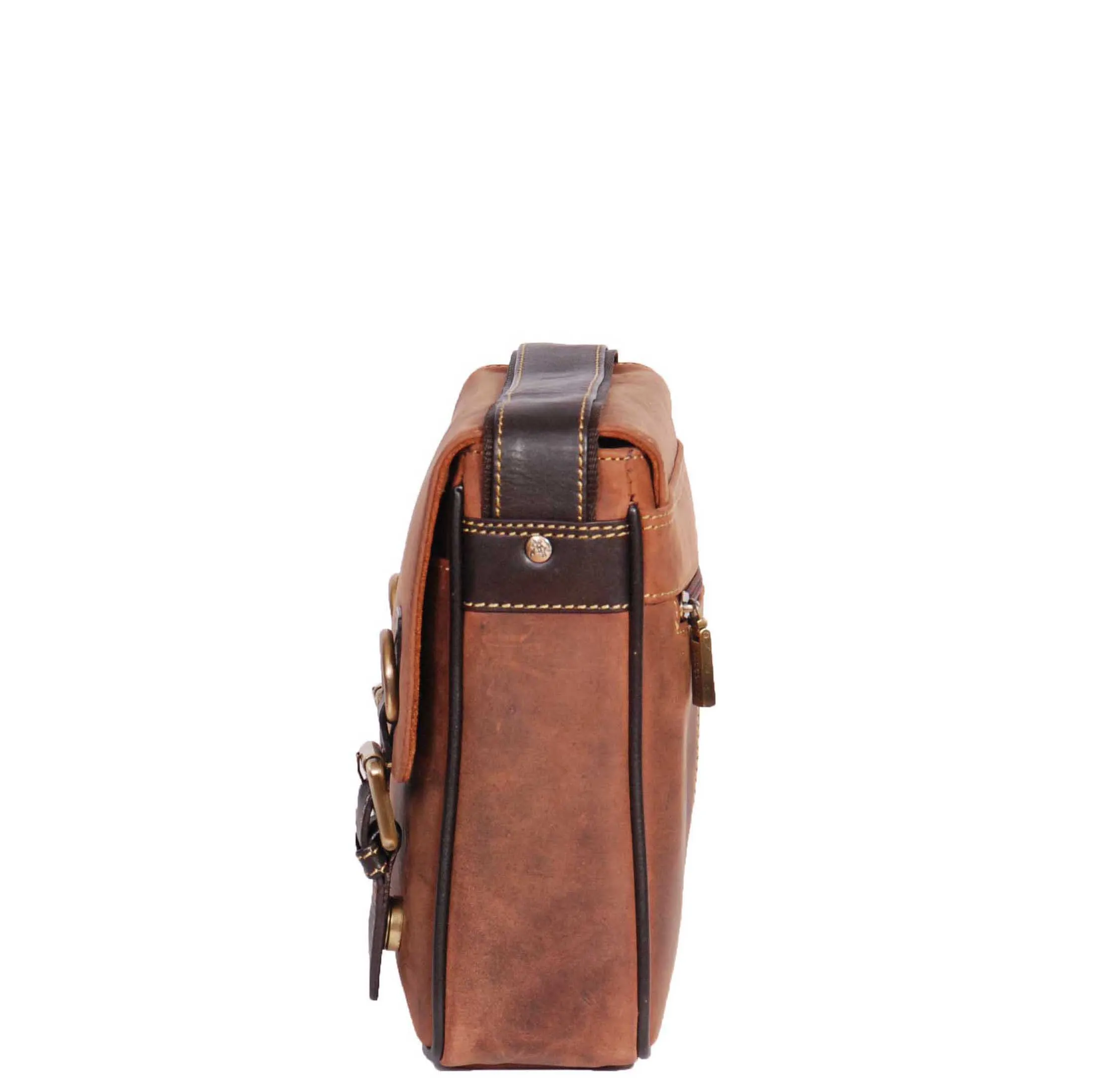 Real Leather Messenger Cross Body Organiser Office Bag Beck Tan