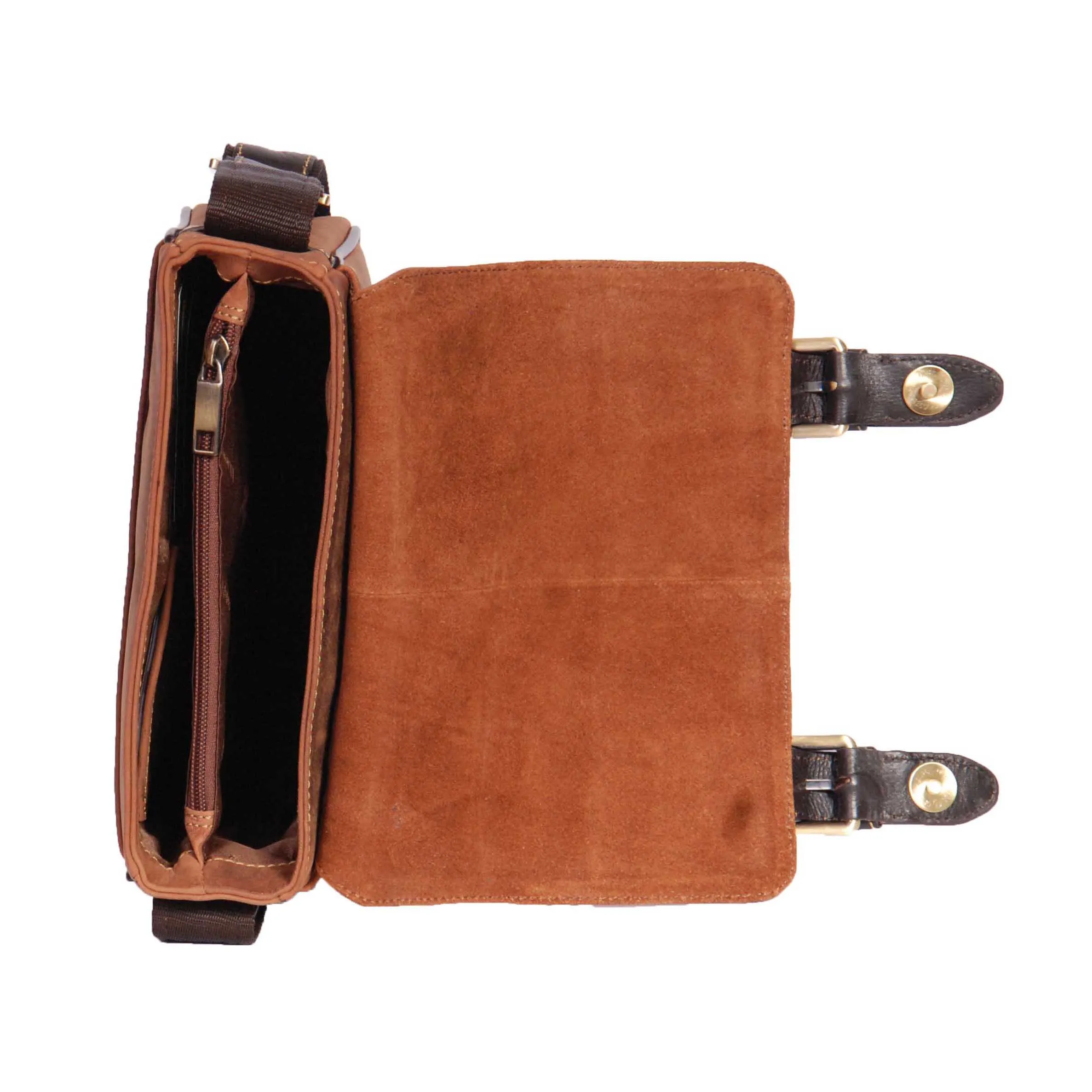 Real Leather Messenger Cross Body Organiser Office Bag Beck Tan