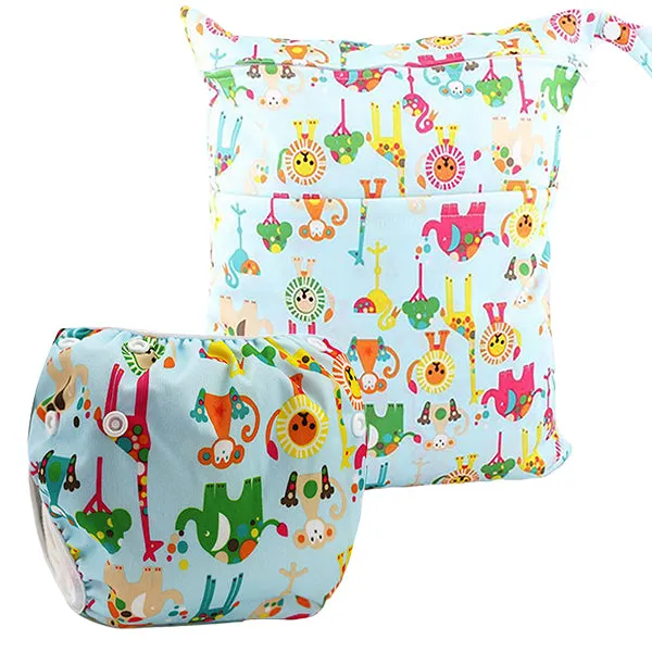 Reusable Swim Diapers and Wet Dry Diaper Bag 2 Pc Set