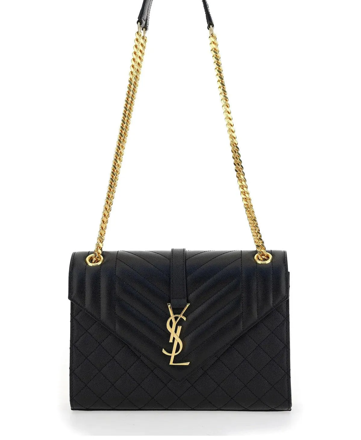 Saint Laurent ENVELOPE MEDIUM IN QUILTED GRAIN DE POUDRE EMBOSSED LEATHER Gold
