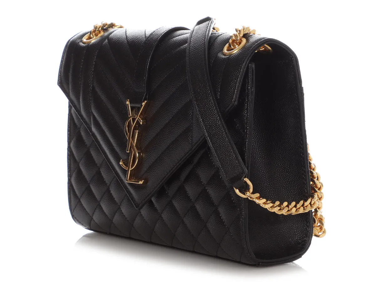 Saint Laurent Medium Black Triquilt Envelope Chain Bag
