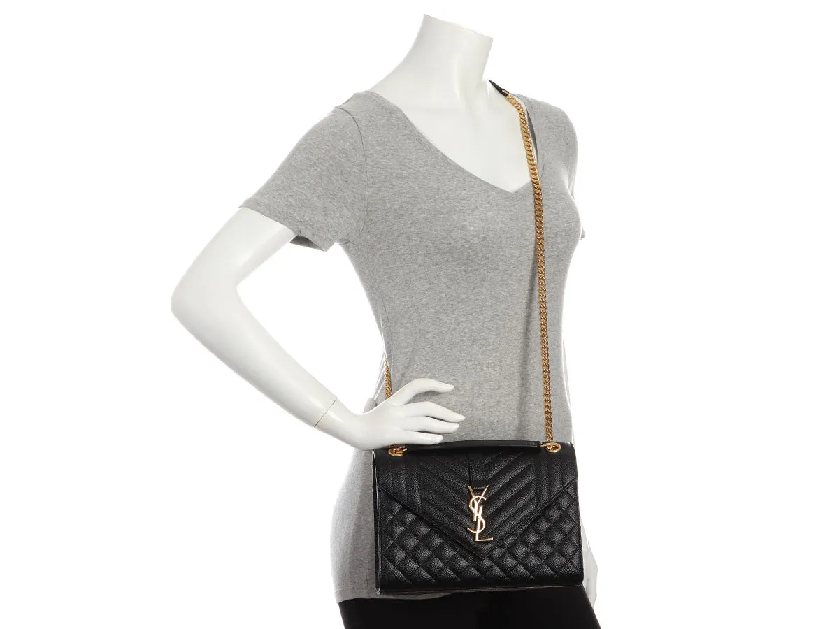 Saint Laurent Medium Black Triquilt Envelope Chain Bag
