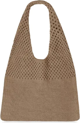 SANSTHS Crochet Mesh Beach Tote Bag Retro Hobo Knitted Bag Woven Tote Summer Shoulder Bag for Women