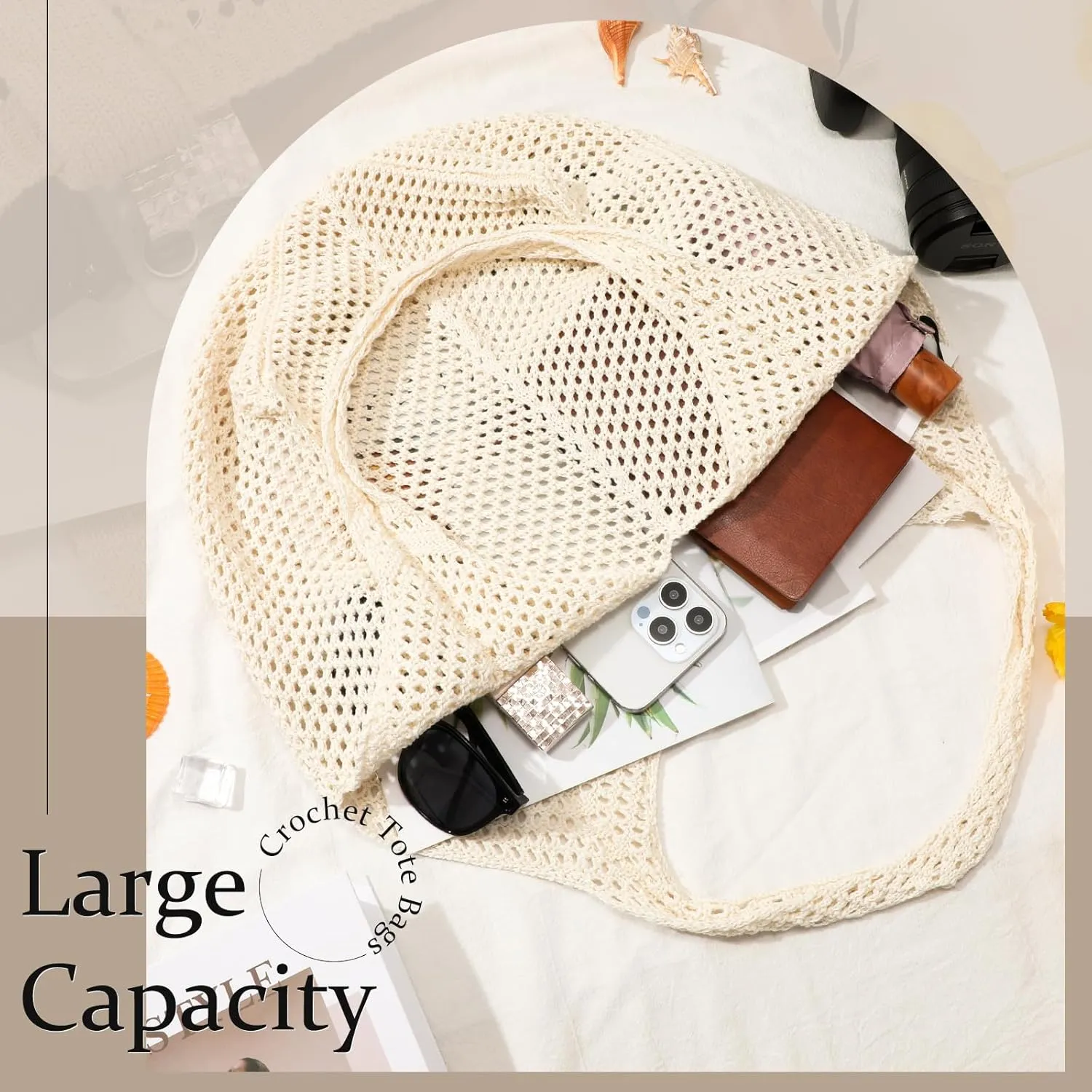 SANSTHS Crochet Mesh Beach Tote Bag Retro Hobo Knitted Bag Woven Tote Summer Shoulder Bag for Women