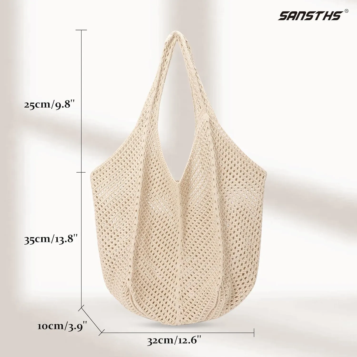 SANSTHS Crochet Mesh Beach Tote Bag Retro Hobo Knitted Bag Woven Tote Summer Shoulder Bag for Women